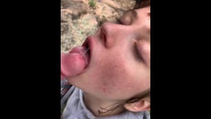 Amateur Teen Tastes Cumshot Outdoors