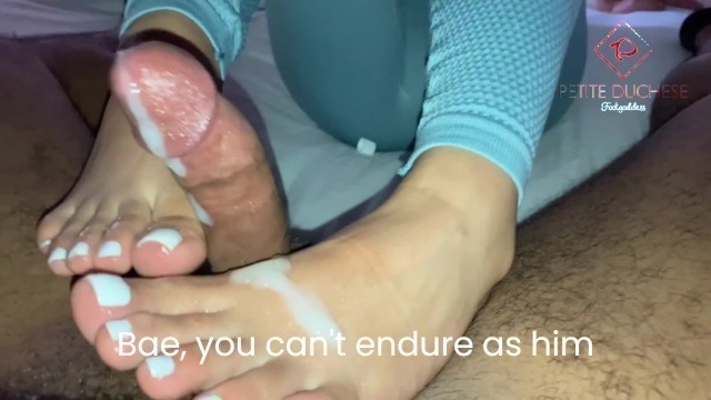 Petite Confess while Footjobs her Hubby. Spoiler he Cums as never before