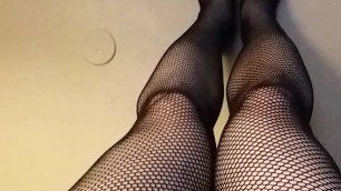 Jerking off to my sexy legs and feet in fishnets